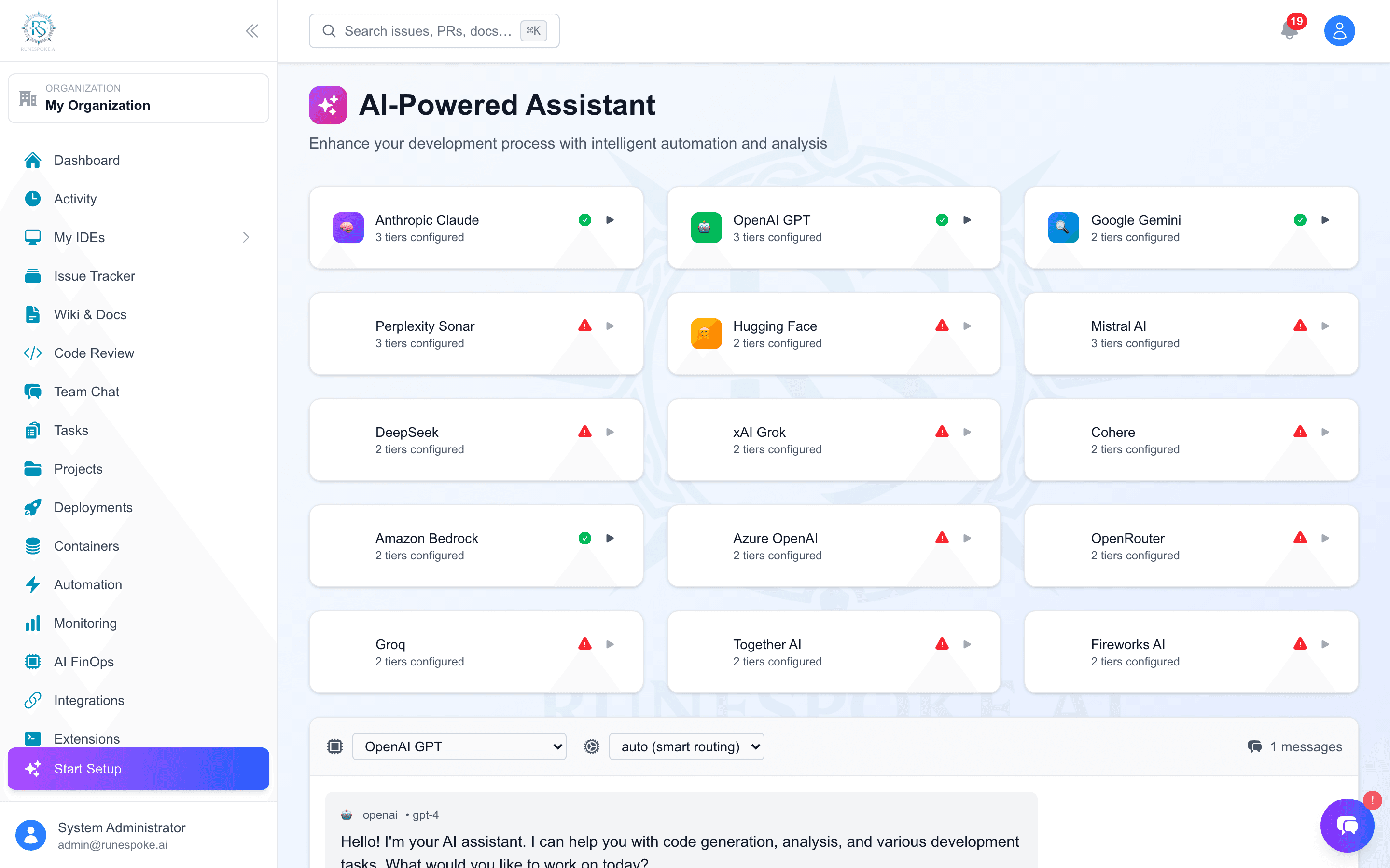 RuneSpoke AI-Powered Assistant: 15 providers with smart routing and conversational AI
