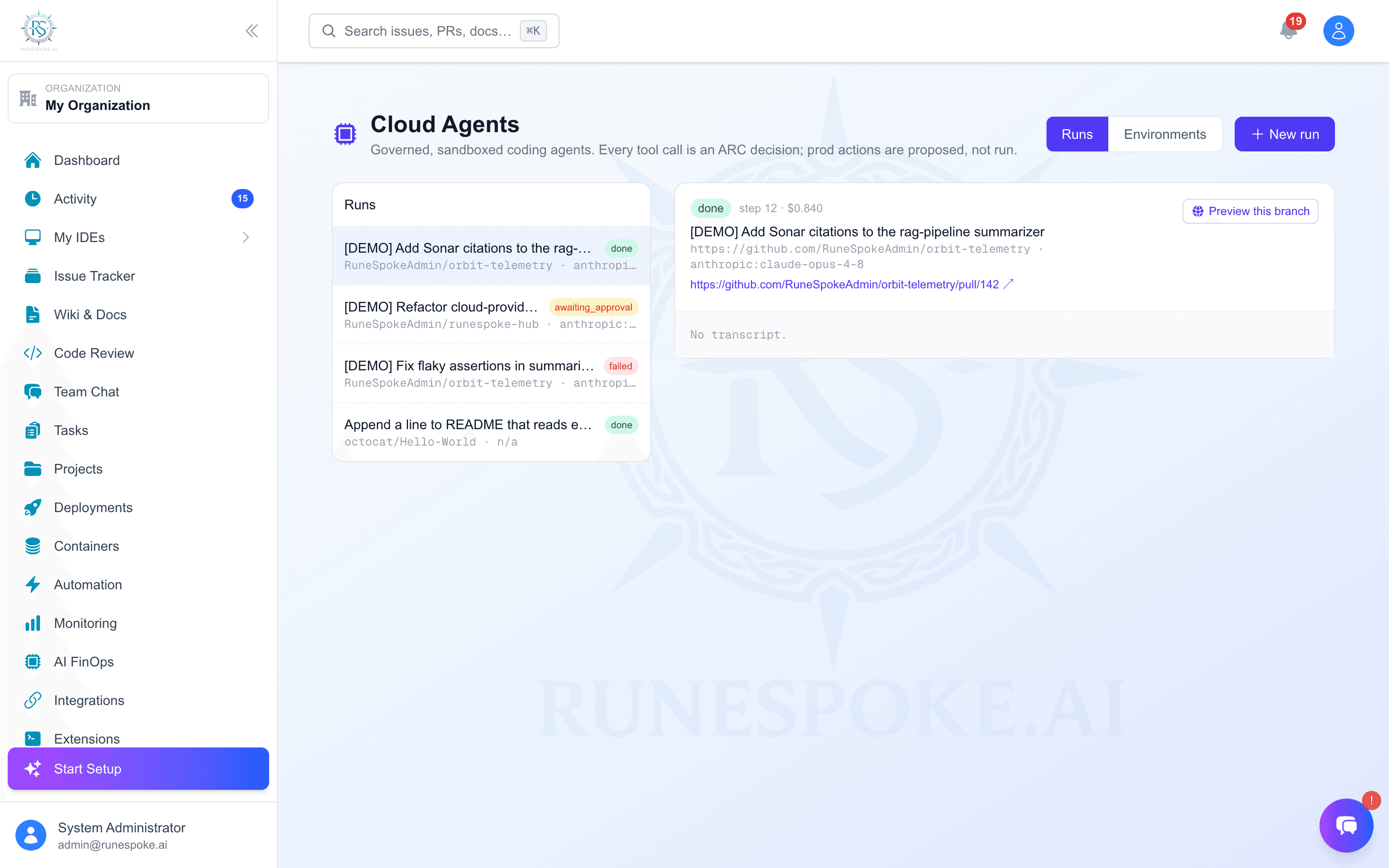 Cloud Agents act under ARC policy, dangerous actions are proposed for approval
