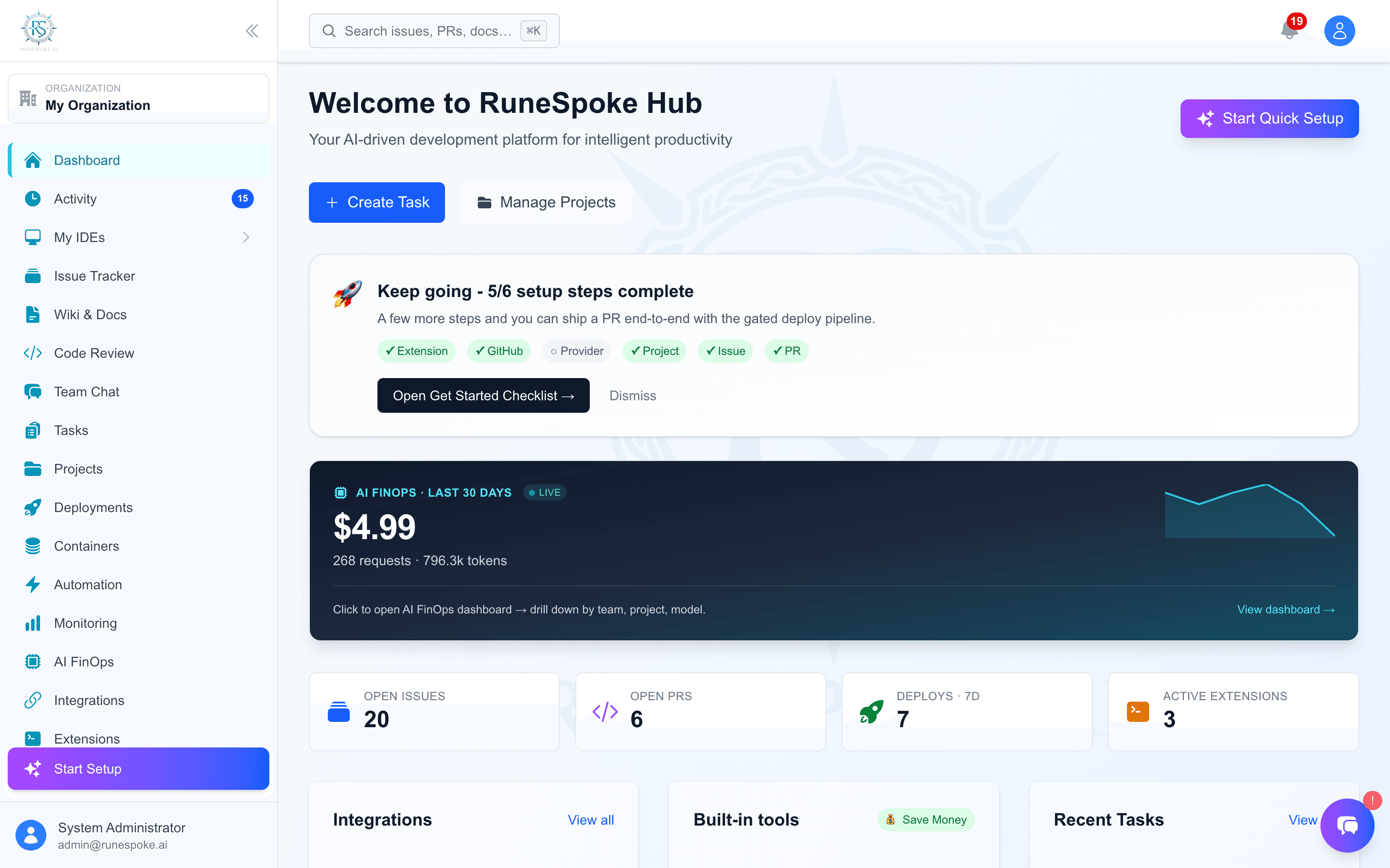 The RuneSpoke dashboard
